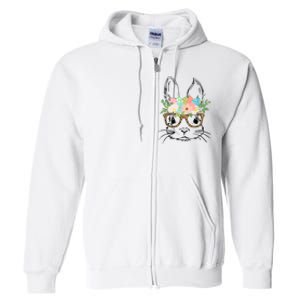 Cute Bunny Face With Leopard Glasses Wo Girl Kid Easter Full Zip Hoodie