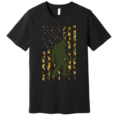 Camo Big Foot Sasquatch Vintage Bigfoot American Flag Premium T-Shirt