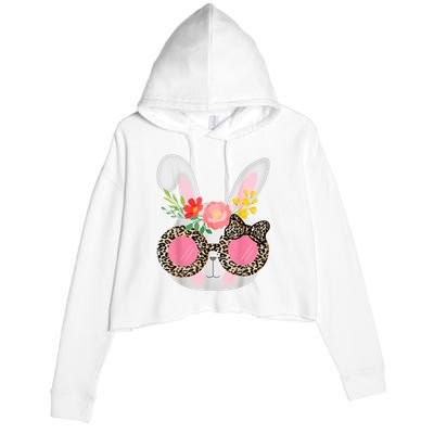 Cute Bunny Face Leopard Glasses Easter for Wo Teen Girl Crop Fleece Hoodie