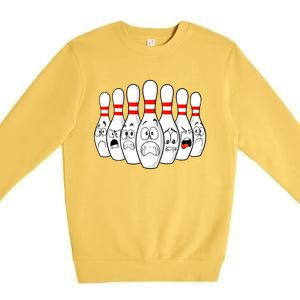 Cartoon Bowling Funny Scared Bowling Pins Funny Gift Premium Crewneck Sweatshirt