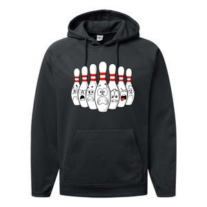 Cartoon Bowling Funny Scared Bowling Pins Funny Gift Performance Fleece Hoodie