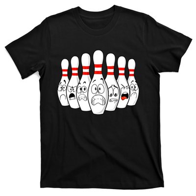 Cartoon Bowling Funny Scared Bowling Pins Funny Gift T-Shirt