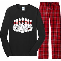 Cartoon Bowling Funny Scared Bowling Pins Funny Gift Long Sleeve Pajama Set