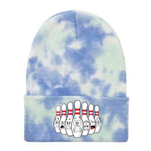 Cartoon Bowling Funny Scared Bowling Pins Funny Gift Tie Dye 12in Knit Beanie