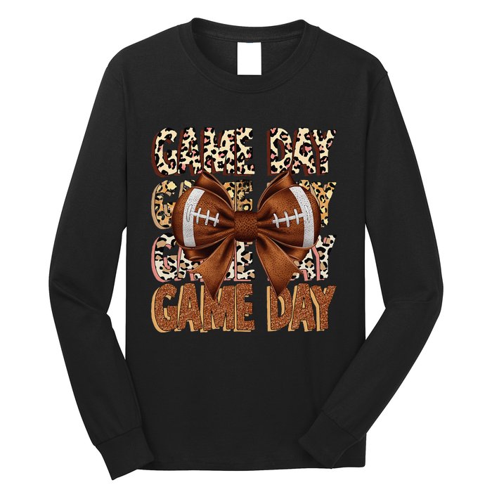 Coquette Bow Football Season Game Day Gift Long Sleeve Shirt