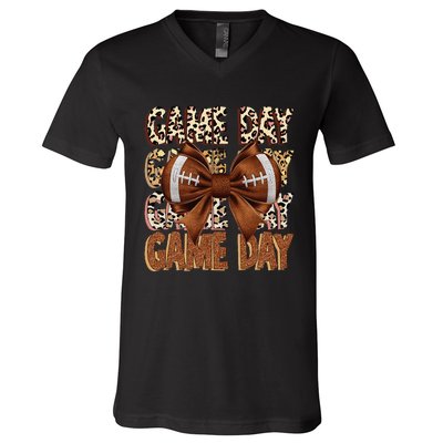 Coquette Bow Football Season Game Day Gift V-Neck T-Shirt