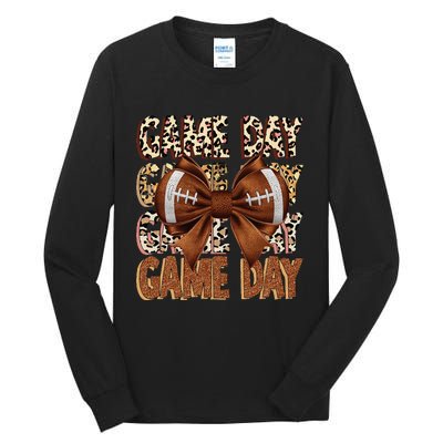 Coquette Bow Football Season Game Day Gift Tall Long Sleeve T-Shirt