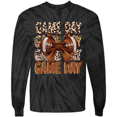 Coquette Bow Football Season Game Day Gift Tie-Dye Long Sleeve Shirt