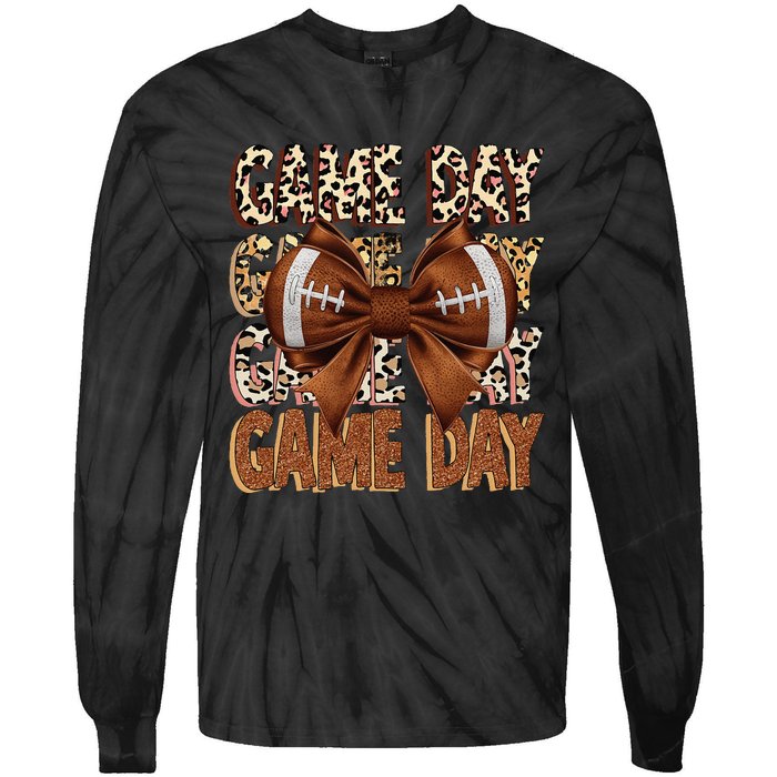 Coquette Bow Football Season Game Day Gift Tie-Dye Long Sleeve Shirt