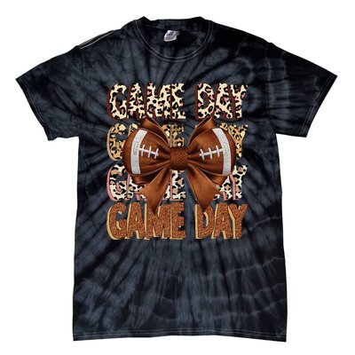 Coquette Bow Football Season Game Day Gift Tie-Dye T-Shirt