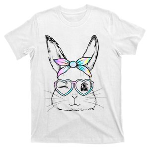 Cute Bunny Face Wink Eyes Glasses Headband Happy Easter Day T-Shirt