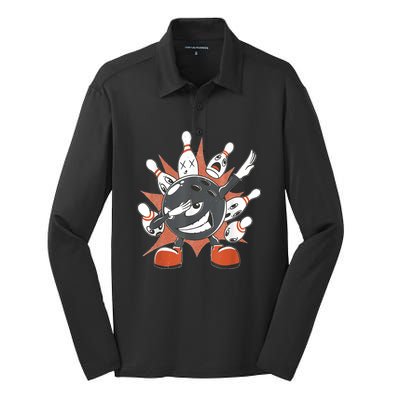 Cool Bowling For Men Women Spare Strike Bowler Coach Dabbing Silk Touch Performance Long Sleeve Polo