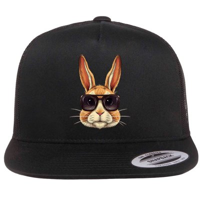 Cool Bunny Face Sunglasses Funny Easter Boys Men Kids Flat Bill Trucker Hat