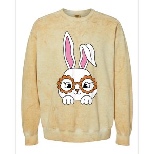 Cute Bunny Face Tie Dye Glasses Easter Day Girl Wo Teens Colorblast Crewneck Sweatshirt