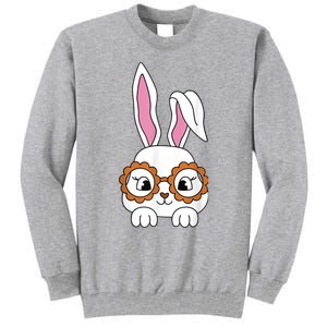 Cute Bunny Face Tie Dye Glasses Easter Day Girl Wo Teens Tall Sweatshirt