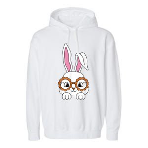 Cute Bunny Face Tie Dye Glasses Easter Day Girl Wo Teens Garment-Dyed Fleece Hoodie