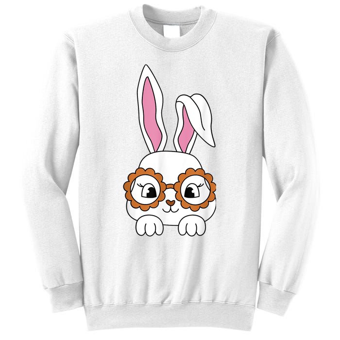 Cute Bunny Face Tie Dye Glasses Easter Day Girl Wo Teens Sweatshirt