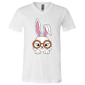 Cute Bunny Face Tie Dye Glasses Easter Day Girl Wo Teens V-Neck T-Shirt