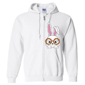 Cute Bunny Face Tie Dye Glasses Easter Day Girl Wo Teens Full Zip Hoodie