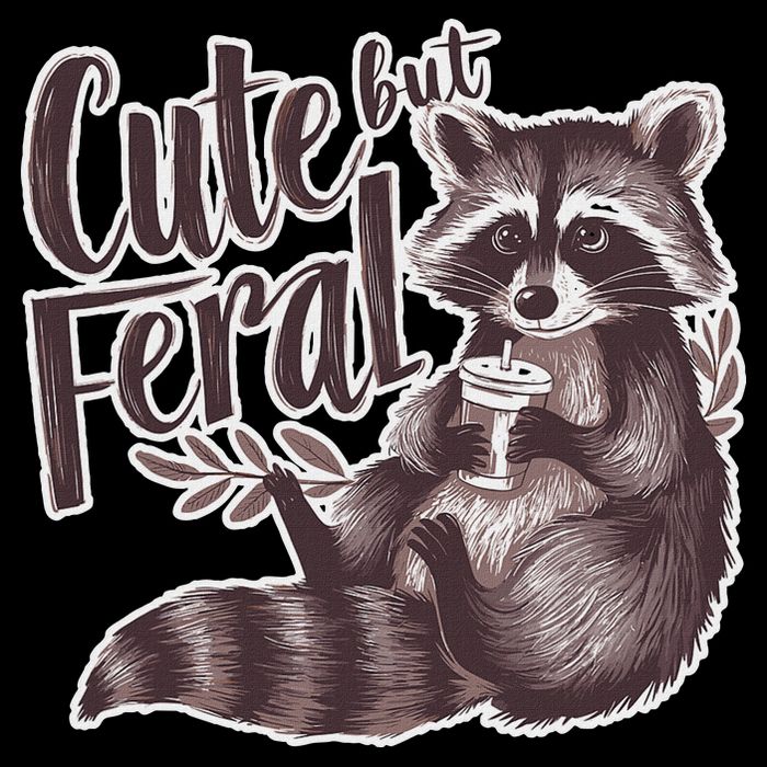 Cute But Feral Funny Raccoon Memes Coffee Raccoon Opossum Stripe Pom Pom Beanie