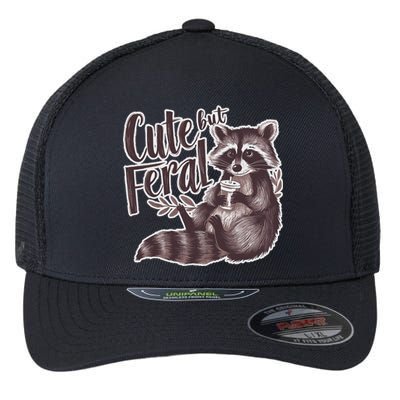 Cute But Feral Funny Raccoon Memes Coffee Raccoon Opossum Flexfit Unipanel Trucker Cap