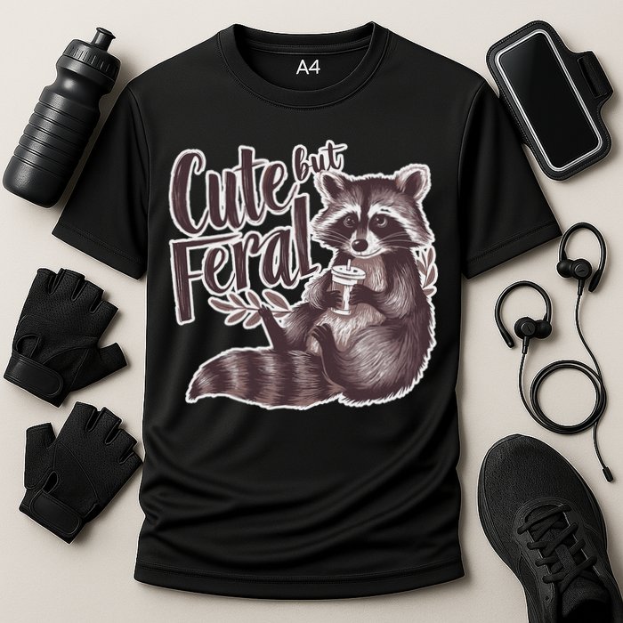 Cute But Feral Funny Raccoon Memes Coffee Raccoon Opossum Cooling Performance Crew T-Shirt