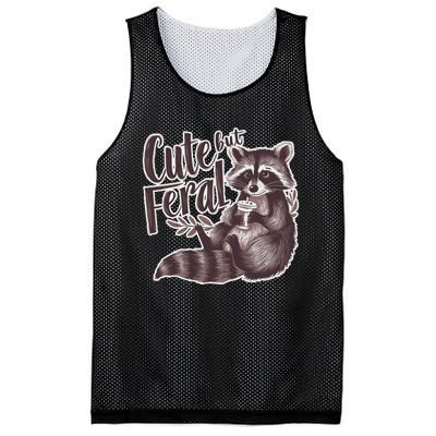 Cute But Feral Funny Raccoon Memes Coffee Raccoon Opossum Mesh Reversible Basketball Jersey Tank