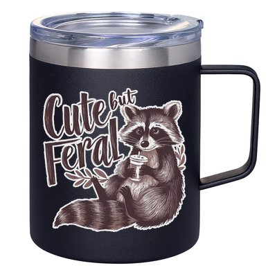 Cute But Feral Funny Raccoon Memes Coffee Raccoon Opossum 12oz Stainless Steel Coffee Mug