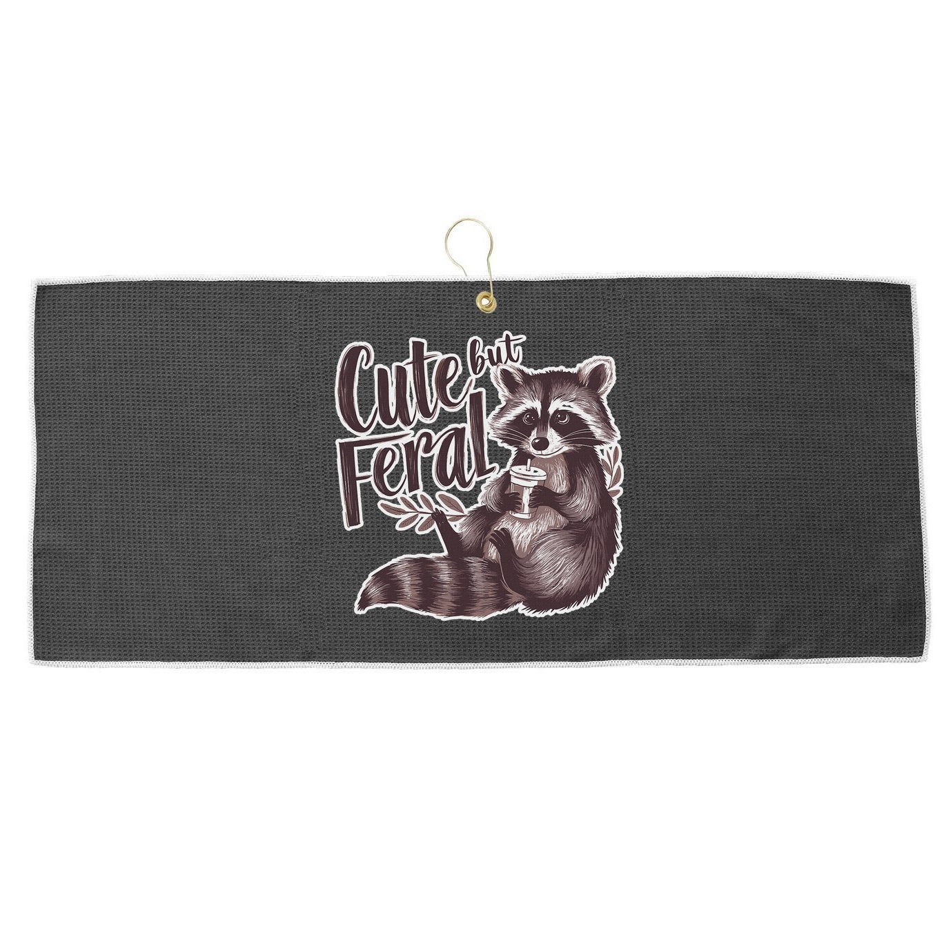 Cute But Feral Funny Raccoon Memes Coffee Raccoon Opossum Large Microfiber Waffle Golf Towel