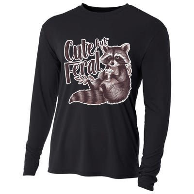 Cute But Feral Funny Raccoon Memes Coffee Raccoon Opossum Cooling Performance Long Sleeve Crew