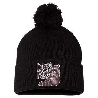 Cute But Feral Funny Raccoon Memes Coffee Raccoon Opossum Pom Pom 12in Knit Beanie