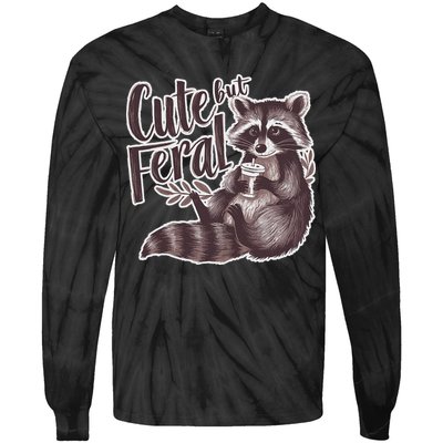 Cute But Feral Funny Raccoon Memes Coffee Raccoon Opossum Tie-Dye Long Sleeve Shirt