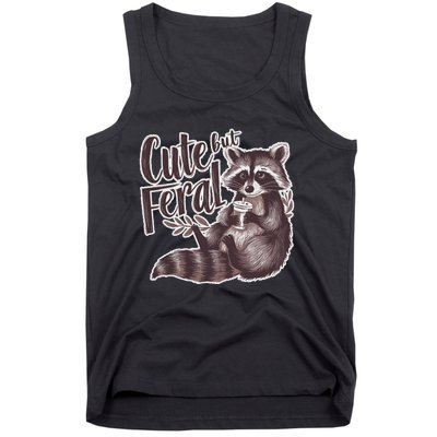 Cute But Feral Funny Raccoon Memes Coffee Raccoon Opossum Tank Top