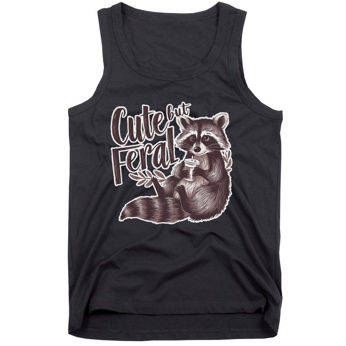 Cute But Feral Funny Raccoon Memes Coffee Raccoon Opossum Tank Top