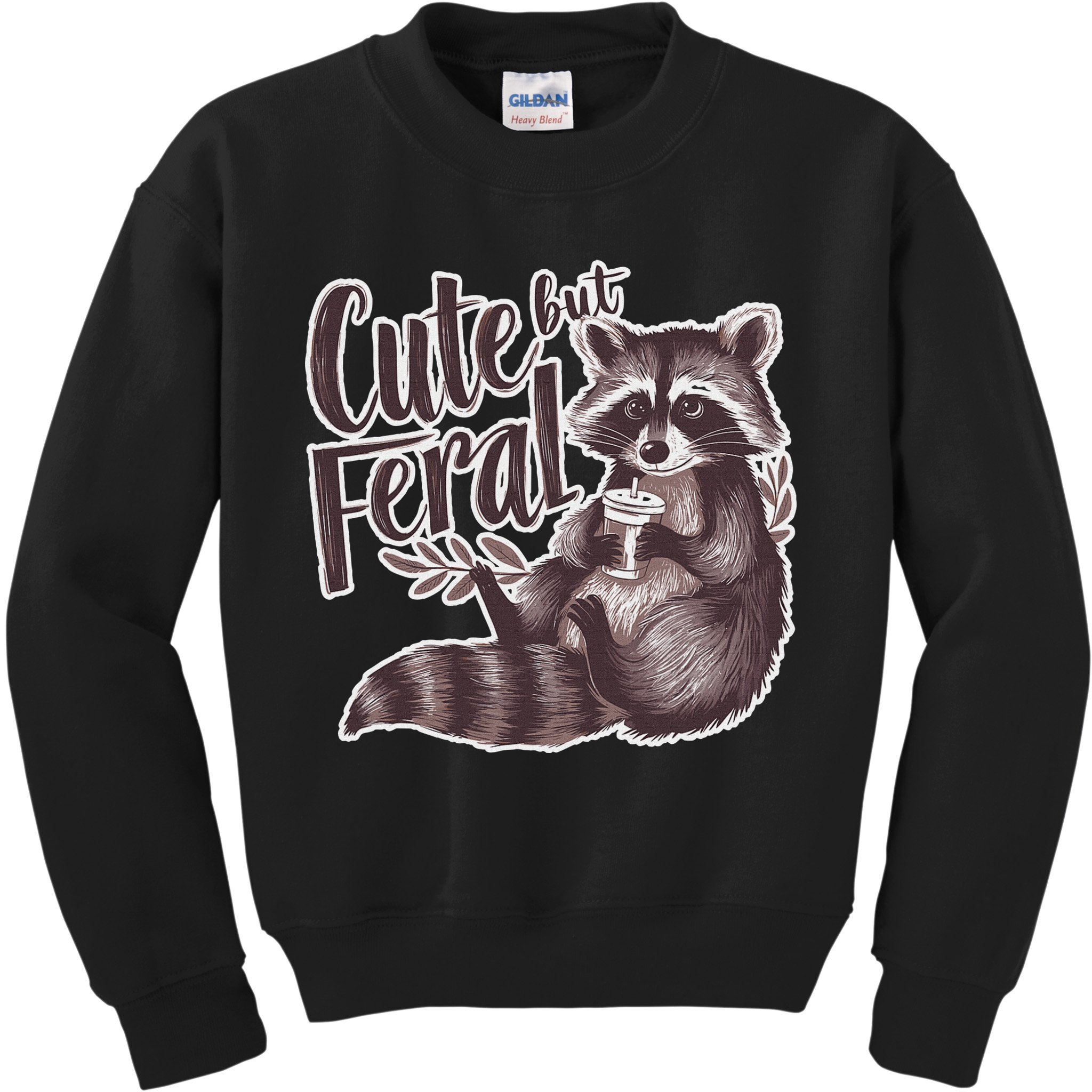Cute But Feral Funny Raccoon Memes Coffee Raccoon Opossum Kids Sweatshirt