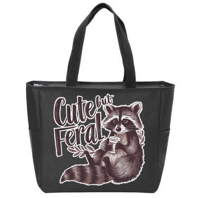 Cute But Feral Funny Raccoon Memes Coffee Raccoon Opossum Zip Tote Bag
