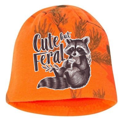 Cute But Feral Funny Raccoon Memes Coffee Raccoon Opossum Kati - Camo Knit Beanie