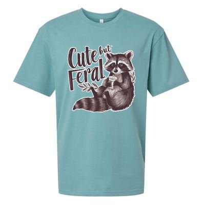 Cute But Feral Funny Raccoon Memes Coffee Raccoon Opossum Sueded Cloud Jersey T-Shirt