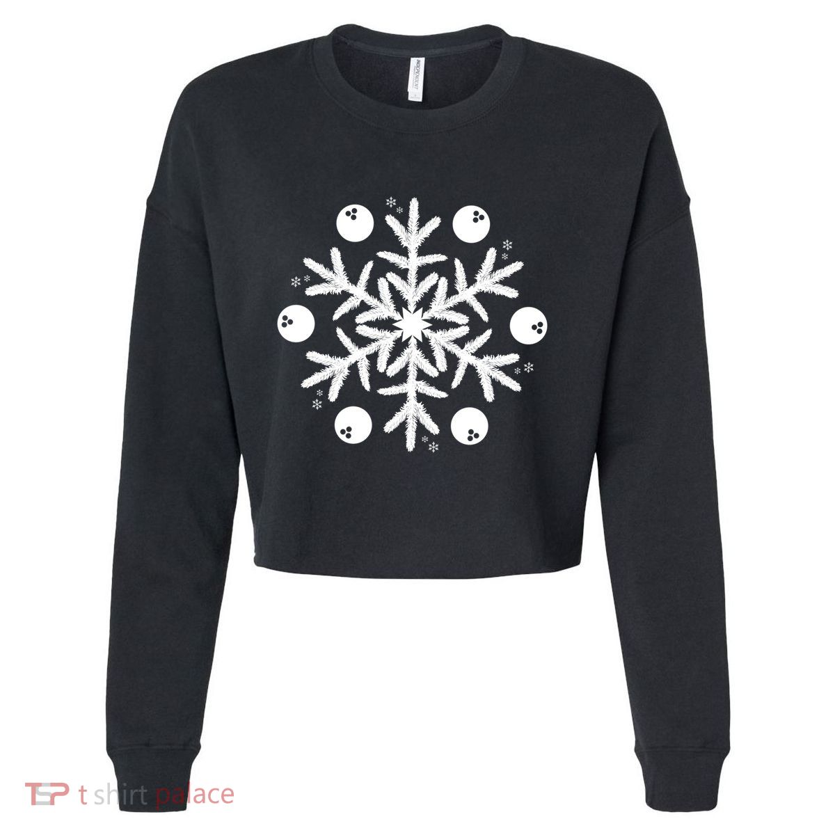 Christmas Bowling Funny Gift Winter Snowflake Meaningful Gift Cropped Pullover Crew