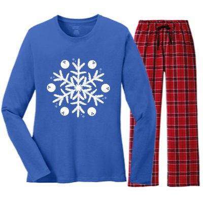 Christmas Bowling Funny Gift Winter Snowflake Meaningful Gift Women's Long Sleeve Flannel Pajama Set 