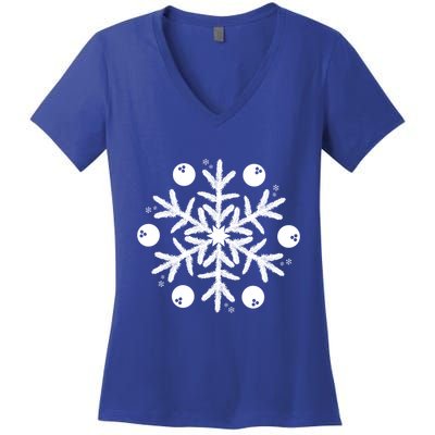 Christmas Bowling Funny Gift Winter Snowflake Meaningful Gift Women's V-Neck T-Shirt