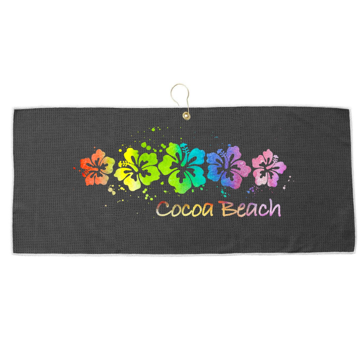 Cocoa Beach, Florida Watercolor Beach & Surf Large Microfiber Waffle Golf Towel