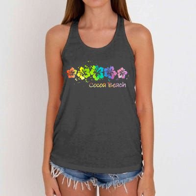 Cocoa Beach, Florida Watercolor Beach & Surf Women's Knotted Racerback Tank