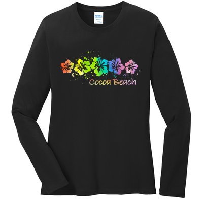 Cocoa Beach, Florida Watercolor Beach & Surf Ladies Long Sleeve Shirt