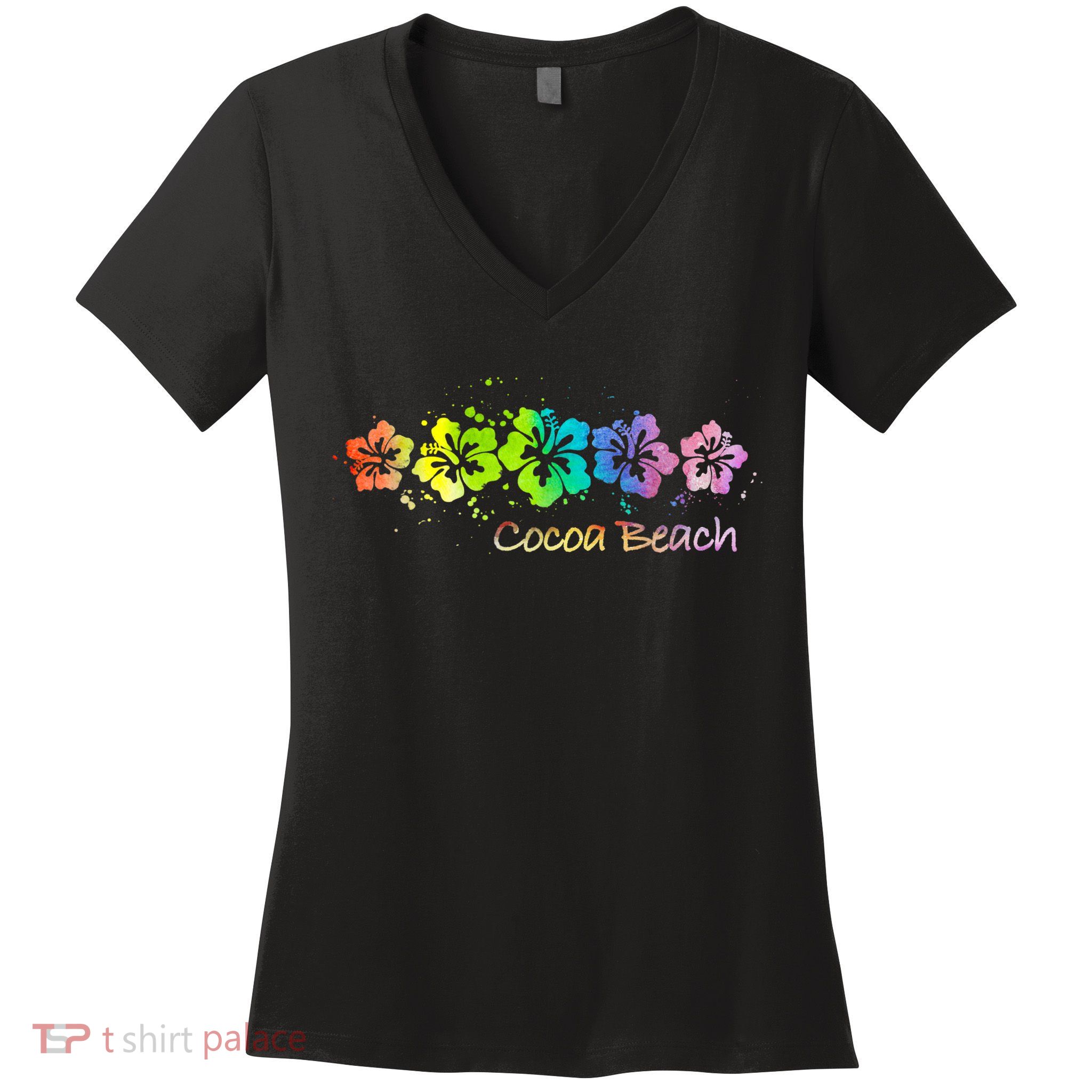Cocoa Beach, Florida Watercolor Beach & Surf Women's V-Neck T-Shirt