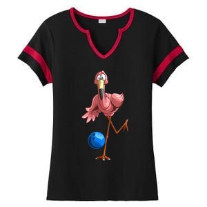 Cool Bowling Flamingo Ladies Halftime Notch Neck Tee