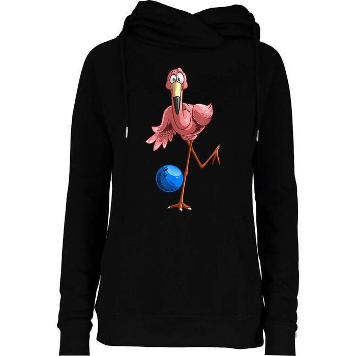 Cool Bowling Flamingo Womens Funnel Neck Pullover Hood