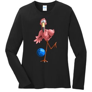 Cool Bowling Flamingo Ladies Long Sleeve Shirt