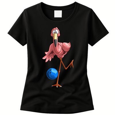 Cool Bowling Flamingo Womens T-Shirt