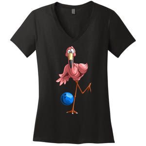 Cool Bowling Flamingo Women's V-Neck T-Shirt